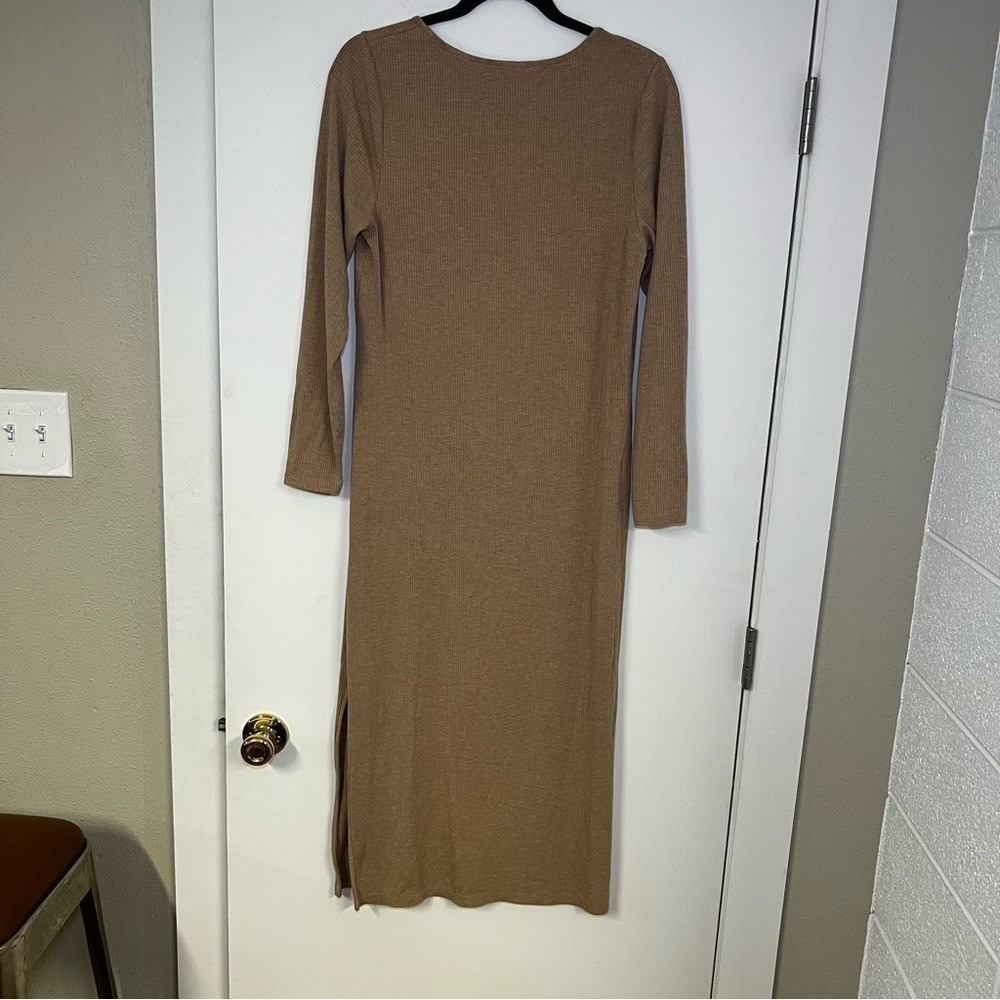Banana Republic Womens Ribbed Scoop Neck Long Sleeve Midi Dress Tan Large L - Picture 9 of 9